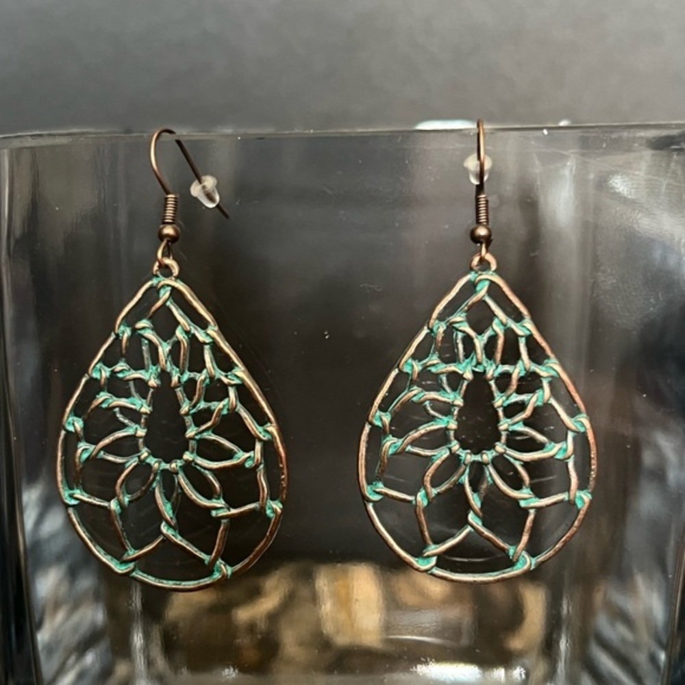Bohemian Turquoise Basketweave Drop Hoop Earrings